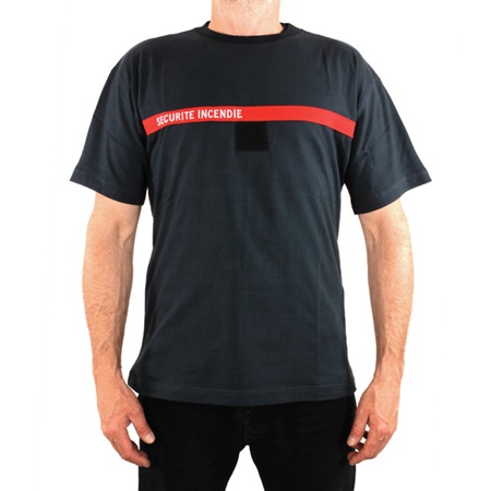 Tee-shirt anthracite bande rouge brodée SECURITE INCENDIE -  XL
