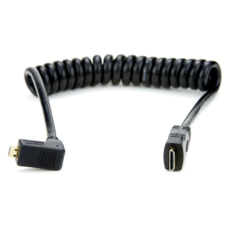 Cordon spiralé Mini HDMI mâle - Micro HDMI coudé mâle ATOMOS - 30cm