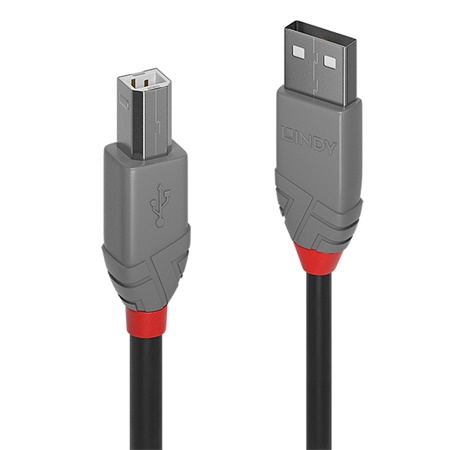 Cordon USB 2.0 A/B LINDY - Longueur : 5m - Noir