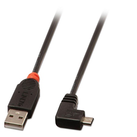 Cordon USB 2.0 A/Micro-B coudé LINDY - Longueur : 2m - Noir