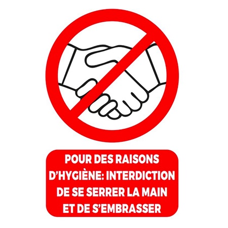 Affiche en carton A4 Interdiction de se serrer la main