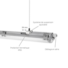 Réglette IP65 pour 2 tubes fluos G13 120cm - SPECTRUM LED