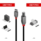 Cordon USB 2.0 Type-C/B LINDY - Longueur : 3m - Noir 