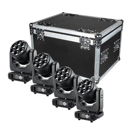 Pack de 4 lyres led beam/wash 7 x 40W RGBW + flight case FLASH