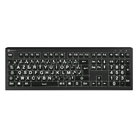 Clavier gros caractère Logickeyboard Large Print - White on Black