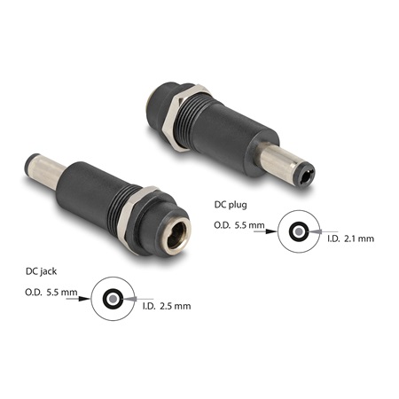 Adaptateur DELOCK 64281 DC 5,5 x 2,5mm femelle - DC 5,5 x 2,1mm mâle