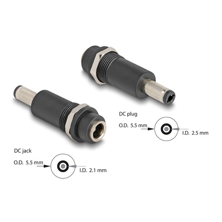 Adaptateur DELOCK 64255 DC 5,5 x 2,1mm femelle - DC 5,5 x 2,5mm mâle