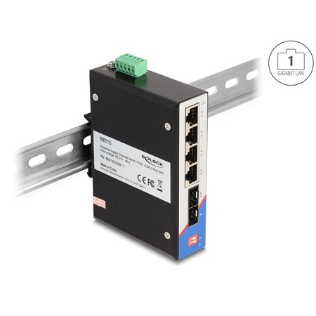 Switch Ethernet 6 ports Gigabit DELOCK fixation rail DIN