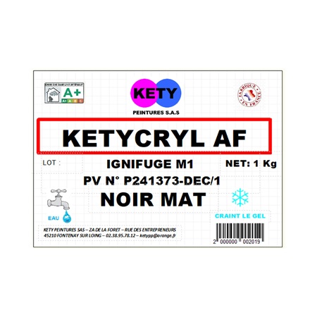 Peinture KETY Ketycryl AF ignifugeante M1 Noir Mat - 1Kg 