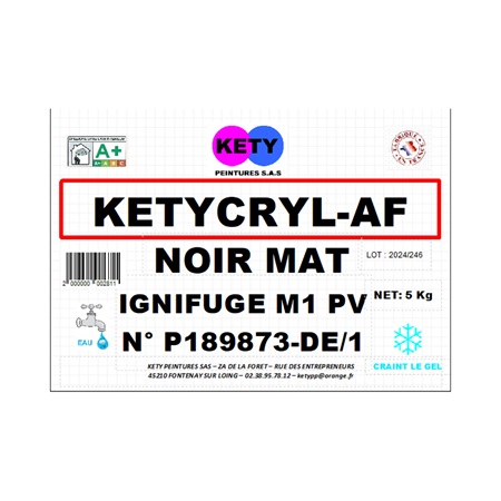 Peinture KETY Ketycryl AF ignifugeante M1 Noir Mat - 5Kg 